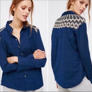 Free People Sage Chambray wool detail button down shirt size XS